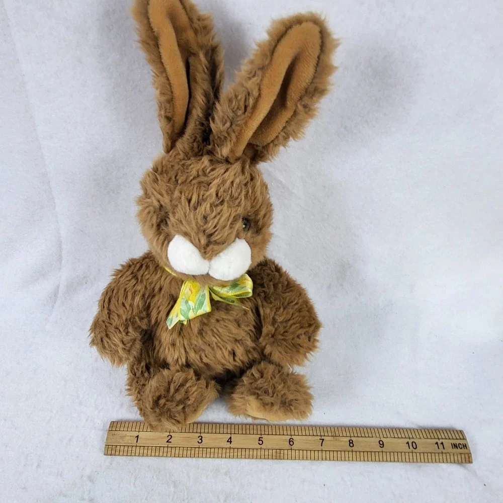 VTG GUND Brown Bunny Rabbit w/ Yellow Bow Fluffy Easter Spring Stuffed Plush Toy